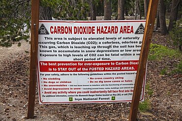 Carbon Dioxide Hazard Area warning sign around Horseshoe Lake, Inyo National Forest