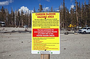 Carbon Dioxide Hazard Area warning sign around Horseshoe Lake, Inyo National Forest