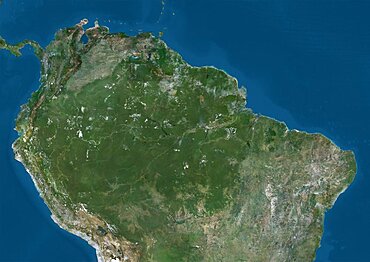 Satellite view of Northern South America. This image was compiled from data acquired by Landsat 7 & 8 satellites.