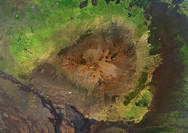 Satellite view of Mauna Kea Volcano, Island of Hawaii. This image was compiled from data acquired by Landsat 8 satellite in 2014.