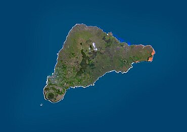 Satellite view of Easter Island. This image was compiled from data acquired by Landsat 8 satellite in 2014.