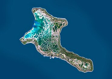 Satellite view of Christmas Island, Kiribati. This image was compiled from data acquired by Landsat 8 satellite in 2014.