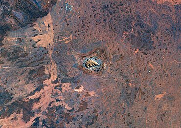 Satellite view of Uluru Ayers Rock, Northern Territory, Australia. This image was compiled from data acquired by Landsat satellites.