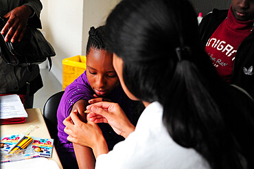 Cornet health centre in Pantin, France where free vaccination sessions are held. The sessions are carried out in the presence of two council health officers who provide the vaccines.