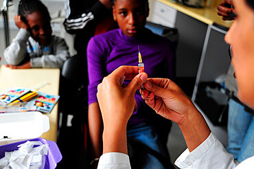 Cornet health centre in Pantin, France where free vaccination sessions are held. The sessions are carried out in the presence of two council health officers who provide the vaccines.