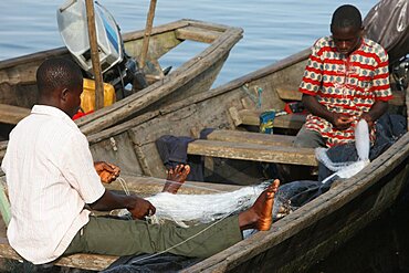 Fishermen in Ganvie lake village on Nokoue Lake.