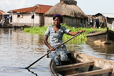 Boat - Ganvie lake village on Nokoue Lake.