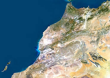 Morocco, True Colour Satellite Image With Border