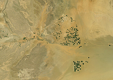 Agriculture In The Desert, Al Sulail, South Part Of The Riyadh Province, Saudi Arabia, True Colour Satellite Image