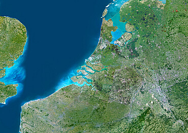 Rhine, Meuse And Scheldt Delta, Netherlands, True Colour Satellite Image. True colour satellite image of the Rhine-Meuse-Scheldt delta in the Netherlands