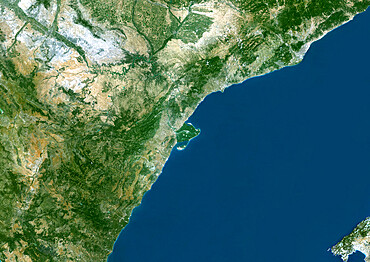 Ebro River Delta, Spain, True Colour Satellite Image. True colour satellite image of the Ebro River Delta in Spain