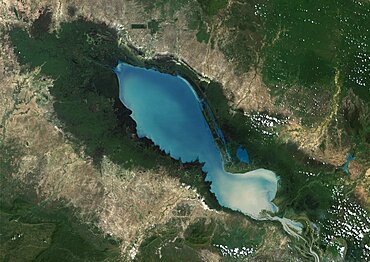 Tonle Sap Lake, Cambodia, True Colour Satellite Image. True colour satellite image of Tonlé Sap Lake and its floodplain, in Cambodia. Composite image using LANDSAT 7 data.