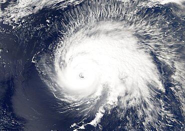 Hurricane Gordon, Atlantic Ocean, In 2006, True Colour Satellite Image. Hurricane Gordon on 14 September 2006 over the Atlantic ocean. True-colour satellite image using MODIS data.