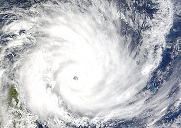 Cyclone Gafilo, Indian Ocean, In 2004, True Colour Satellite Image. Tropical Cyclone Gafilo over the Indian Ocean, Northwest of Madagascar, on 6 March 2004. True-colour satellite image using MODIS data.