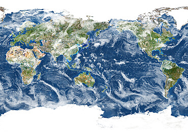 Whole Earth Centred On Pacific Ocean, True Colour Satellite Image