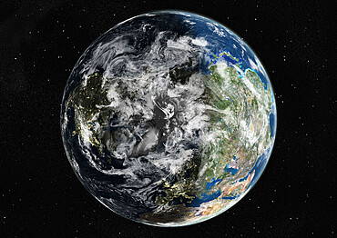 Globe Centred On The North Pole, True Colour Satellite Image