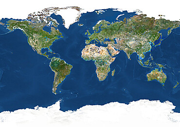 Whole Earth With Country Borders, True Colour Satellite Image. True colour satellite image of the whole Earth with country borders