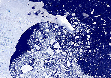 Weddell Sea, Antarctica, True Colour Satellite Image. Weddel Sea, Antarctica, true colour satellite image. Pack ice melting in spring time in the Weddel Sea, East of the Antarctica peninsula. Image taken on 21 February 2000 using LANDSAT data.