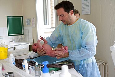 Father with Newborn, Hygiene