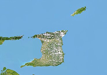 Trinidad and Tobago, Satellite Image With Bump Effect, With Border