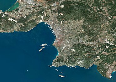 Color satellite image of Marseille, France. Image collected on July 29, 2019 by Sentinel-2 satellites.