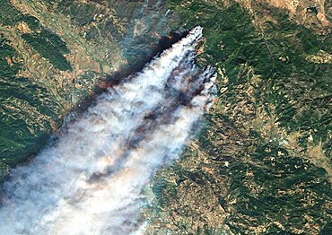 Color satellite image of wildfires in Sonoma County, California, United States. Image collected on October 27, 2019 by Sentinel-2 satellites.