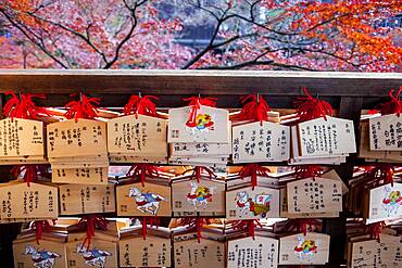 Prayer boards, in Kiyomizu-dera temple, Kyoto. Kansai, Japan.