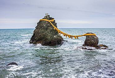 Meoto-Iwa, Wedded Rocks off the coast of Futamigaura Beach, Futami Town on the in Mie Prefecture, Japan.