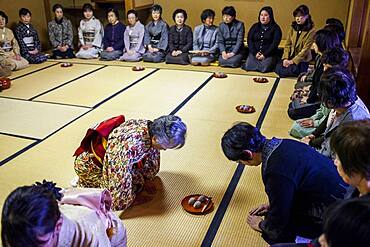 Tea ceremony,serving cakes, in Cyu-o-kouminkan, Morioka, Iwate Prefecture, Japan