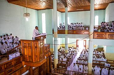 Followers of the Christian sect of Fifohazana, sunday mass, Soatanana village, Madagascar