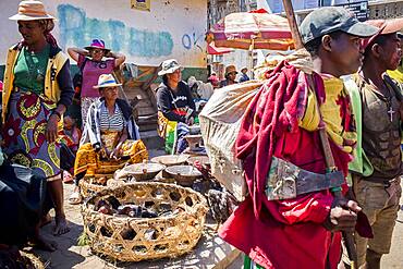 Street scene, in food market of Ambohimahasoa city, Madagascar