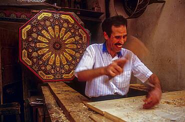 Carpenter,in Nejjarim square, Medina, UNESCO World Heritage Site, Fez, Morocco, Africa.