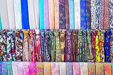 silk scarves, bazaar, Bukhara, Uzbekistan