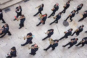 Flower offering,Music tribute to `Virgen de los desamparados´ Fallas festival,San Vicente Martir Street,Valencia,Spain