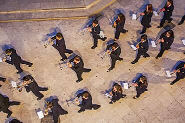 Flower offering,Music tribute to `Virgen de los desamparados´ Fallas festival,San Vicente Martir Street,Valencia,Spain