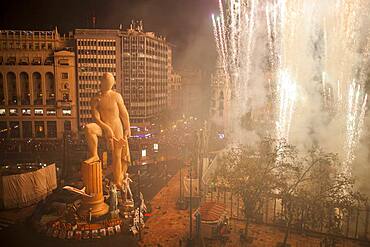 Crema, burning, Falla of Plaza del Ayuntamiento and fireworks,Fallas festival,Valencia,Spain