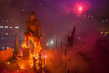 Crema, burning, Falla of Plaza del Ayuntamiento and fireworks,Fallas festival,Valencia,Spain