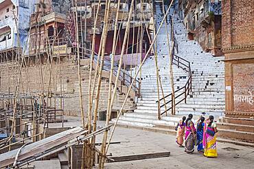 Bamboo to hold, at its top, baskets with offerings, in Panch Ganga Ghat, Ganges river, Varanasi, Uttar Pradesh, India.