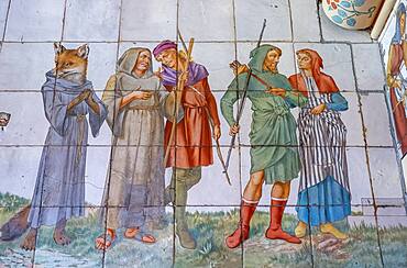 Cardiff Castle, detail of mosaic in the Nursery; representation of Robinhood and his companions, Cardiff, Wales