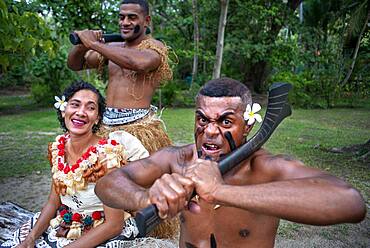 Tradtional Fijian Warriors portrait in Malolo Island Resort and Likuliku Resort, Mamanucas island group Fiji