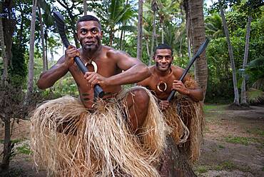 Tradtional Fijian Warriors portrait in Malolo Island Resort and Likuliku Resort, Mamanucas island group Fiji