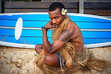 Tradtional Fijian Warrior portrait in Malolo Island Resort and Likuliku Resort, Mamanucas island group Fiji