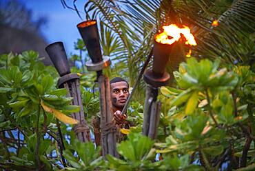 Tradtional Fijian Warriors portrait in Malolo Island Resort and Likuliku Resort, Mamanucas island group Fiji