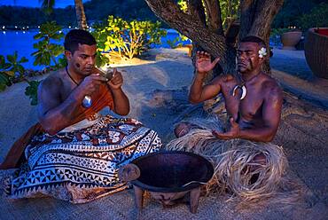 Tradtional Fijian doing a kava ceremony in Malolo Island Resort and Likuliku Resort, Mamanucas island group Fiji