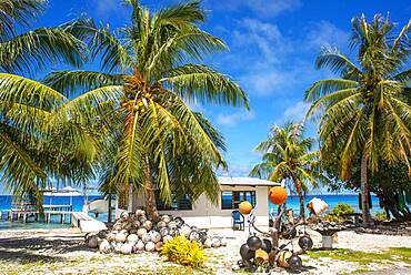 Local house of fishers in Fakarava,  Tuamotus Archipelago French Polynesia, Tuamotu Islands, South Pacific.