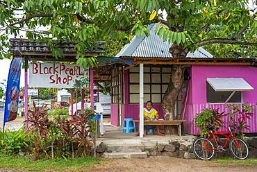 Pearls stall shopping center at Moorea, French Polynesia, Society Islands, South Pacific. Cook's Bay.