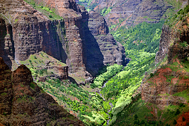 Waimea Canyon, the "Grand Canyon of the Pacific", viewed from the official lookout, Kauai, Hawaii, USA