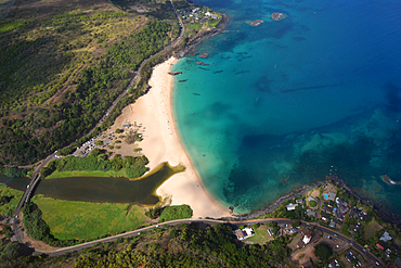 Aerial view of Waimea Bay, North Shore of Oahu, Hawaii, USA