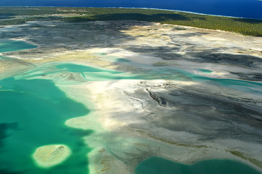 Aerial view of hypersaline lakes in Christmas Island (Kiritimati), Kiribati