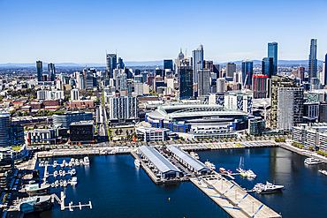 Aerial view of the Docklands in Melbourne including the CBD, Etihad Stadium and La Trobe Street